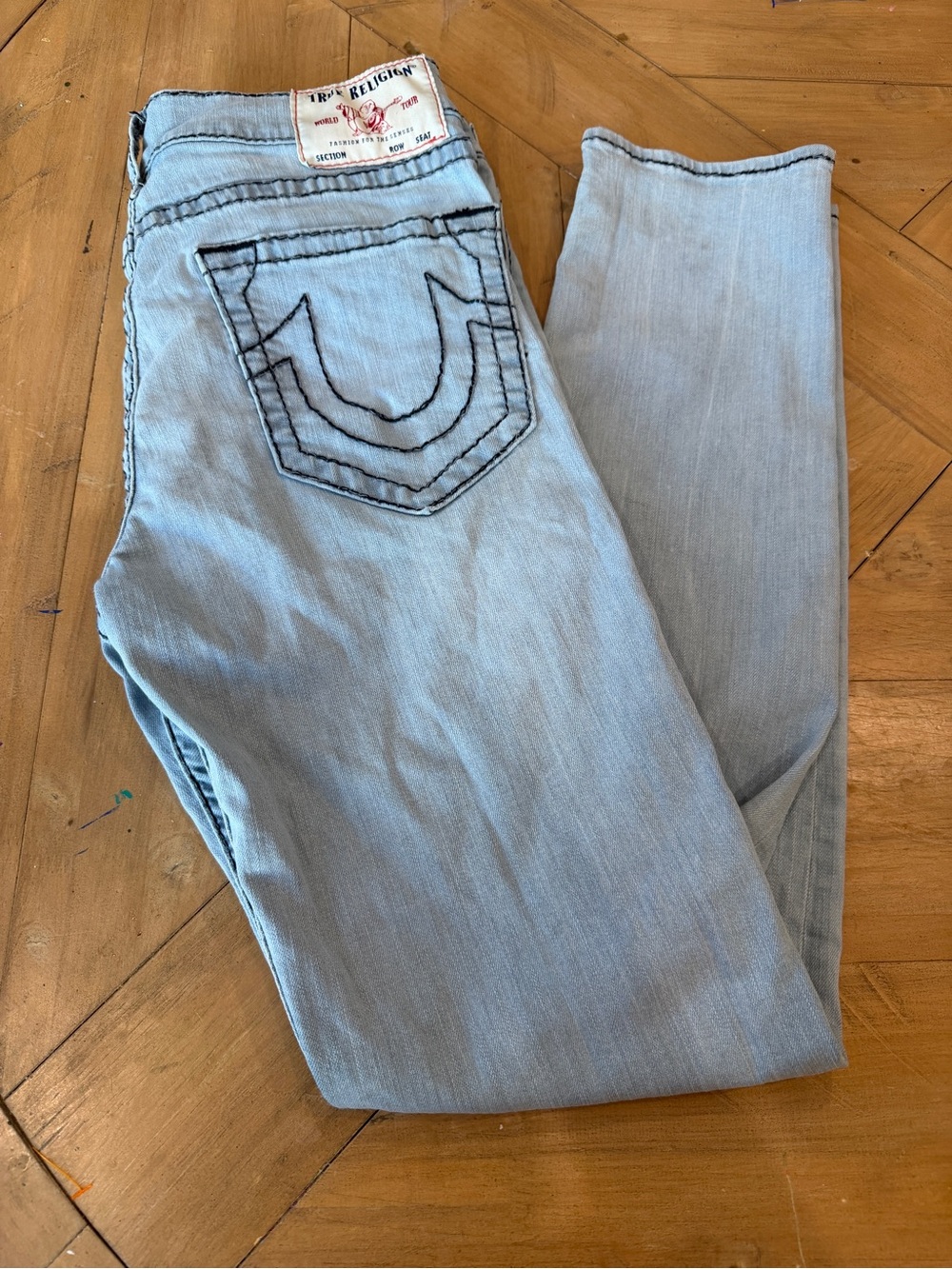 True Religion Men’s Rocco Relaxed Light Wash Skinny Jeans - Light Blue 34